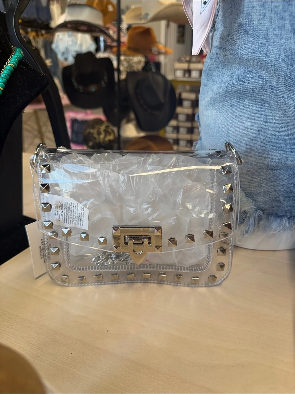 Clear Studded Crossbody Bag with Silver Hardware - Picture 3 of 3